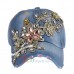  Baseball Cap Full Crystal Flower Denim Bling Rhinestone Snapback Cap   eb-61494348